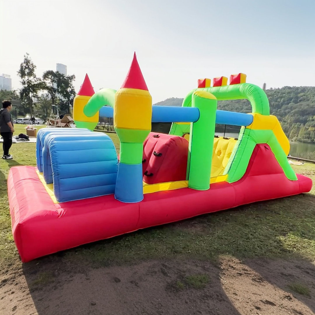 Adam 18'x8.2'x6.6' Kids Inflatable Obstacle Bounce House With Racing Slides,Dual Crawl Tunnels, Dual Climbing, Jumping